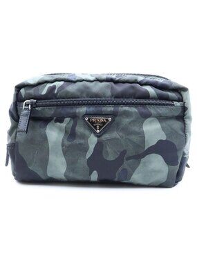 Prada Triangle Logo Camouflage Pouch Nylon Black Green